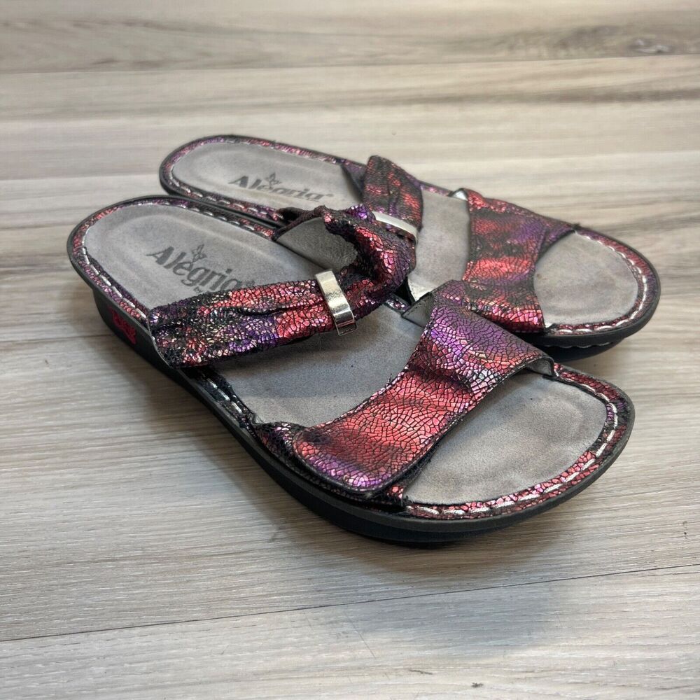 Alegria Karmen KAR-235 EU 37 7 -7.5 Pink Purple Metallic Leather Slide Sandals